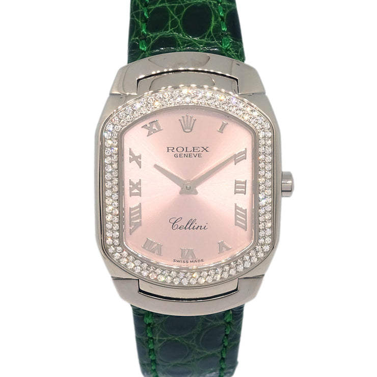 Rolex Cellini Ref.6691 Quartz Watch 18KWG Diamond Green Crocodile