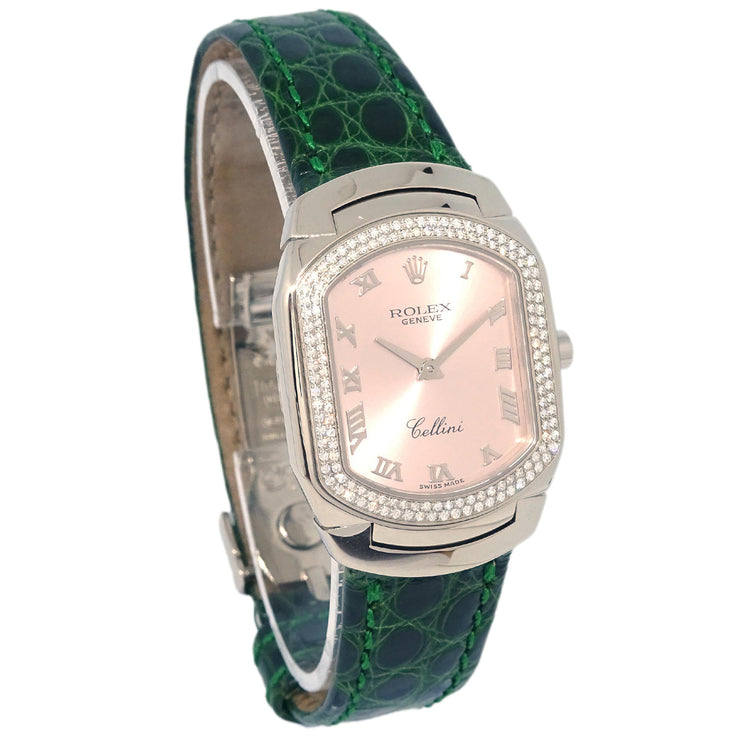 Rolex Cellini Ref.6691 Quartz Watch 18KWG Diamond Green Crocodile