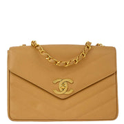 Chanel 1994-1996 Beige Caviar Chevron Chain Shoulder Bag