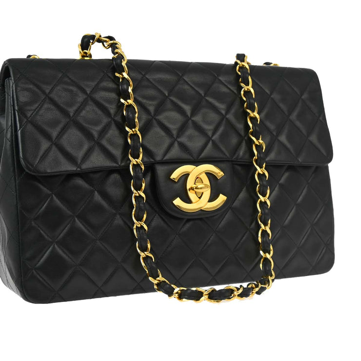 Chanel Black Lambskin Maxi Classic Flap Shoulder Bag