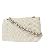 Chanel White Perforated Lambskin Medium Classic Double Flap Shoulder Bag