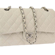 Chanel White Perforated Lambskin Medium Classic Double Flap Shoulder Bag