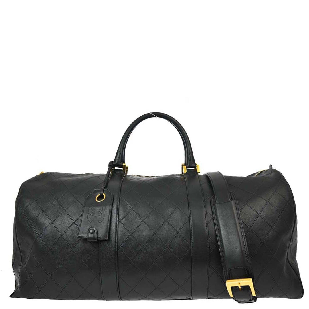 Chanel Black Lambskin Bicolore 2way Duffle Handbag AMORE Vintage Tokyo