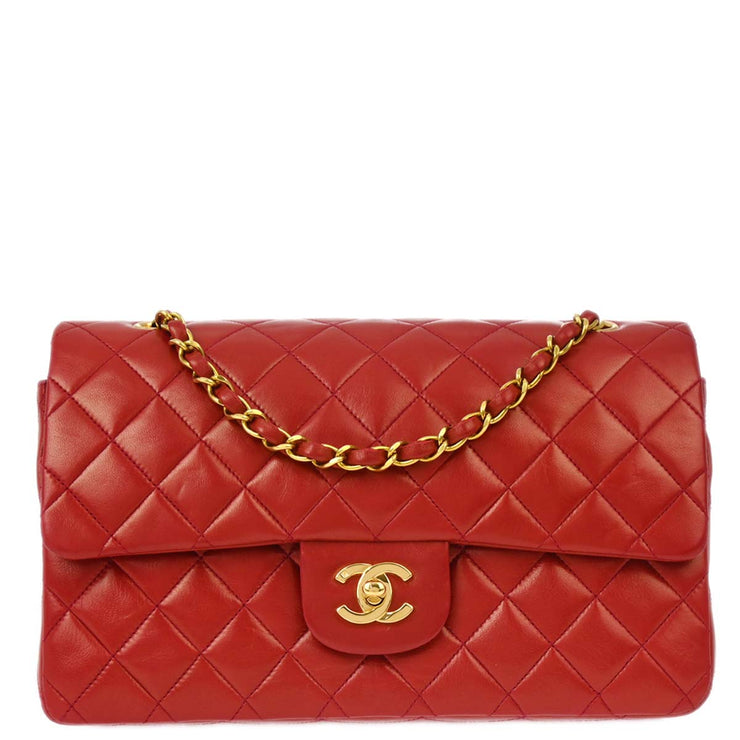 Chanel Red Lambskin Medium Classic Double Flap Shoulder Bag