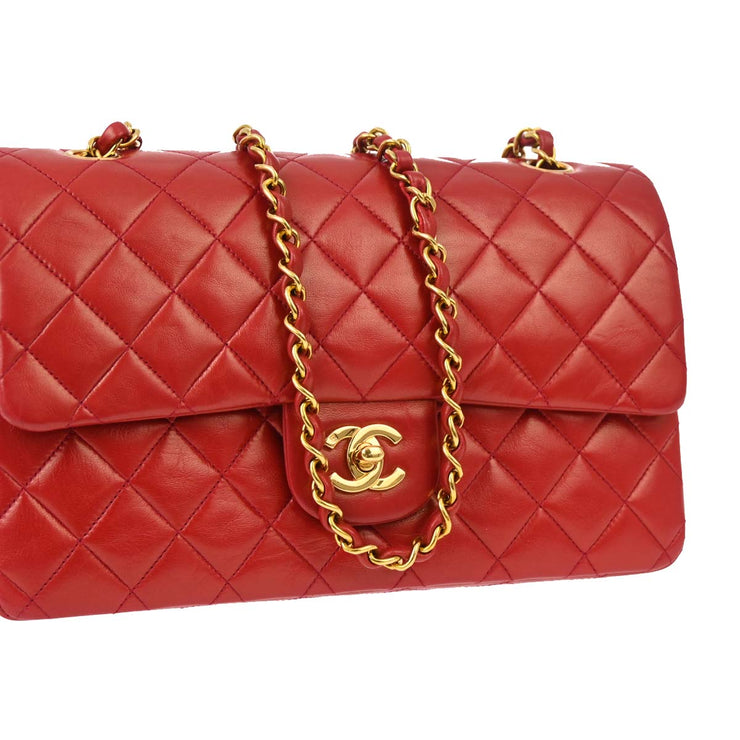 Chanel Red Lambskin Medium Classic Double Flap Shoulder Bag