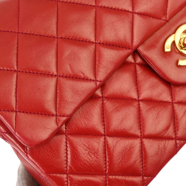 Chanel Red Lambskin Medium Classic Double Flap Shoulder Bag