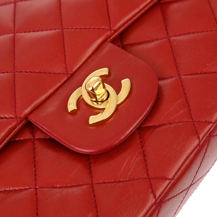 Chanel Red Lambskin Medium Classic Double Flap Shoulder Bag