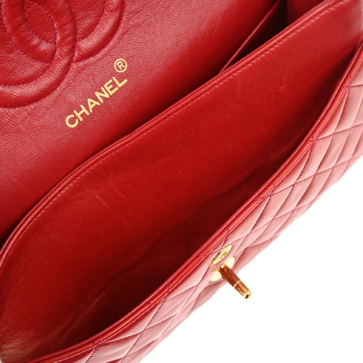 Chanel Red Lambskin Medium Classic Double Flap Shoulder Bag