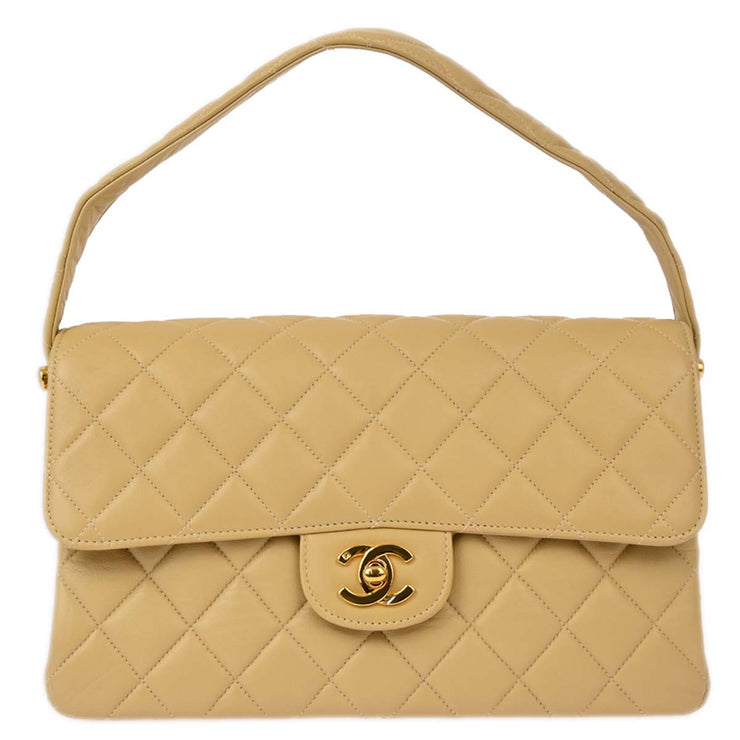 Chanel Beige Lambskin Double Sided Classic Flap Handbag