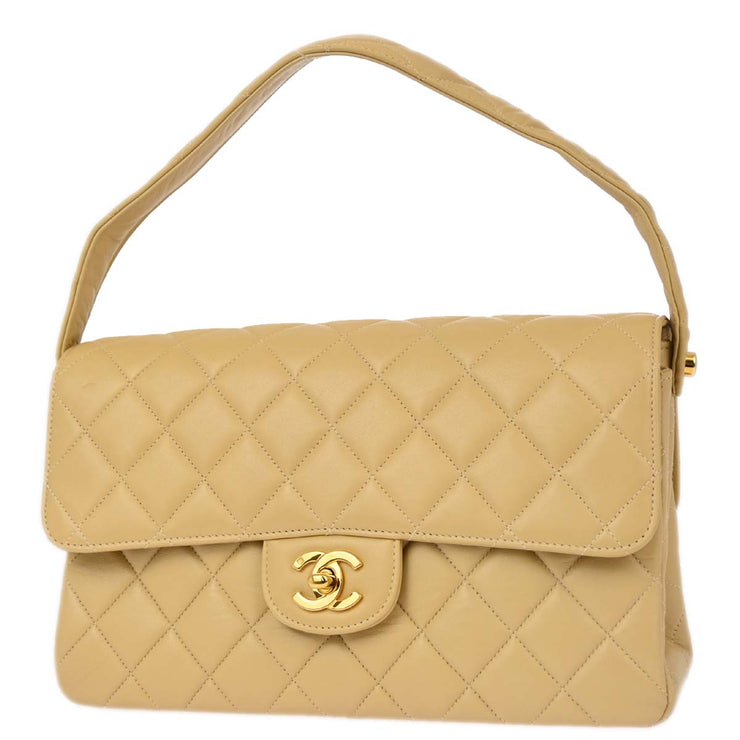 Chanel Beige Lambskin Double Sided Classic Flap Handbag