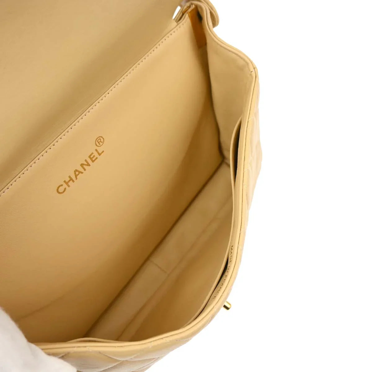 Chanel Beige Lambskin Double Sided Classic Flap Handbag