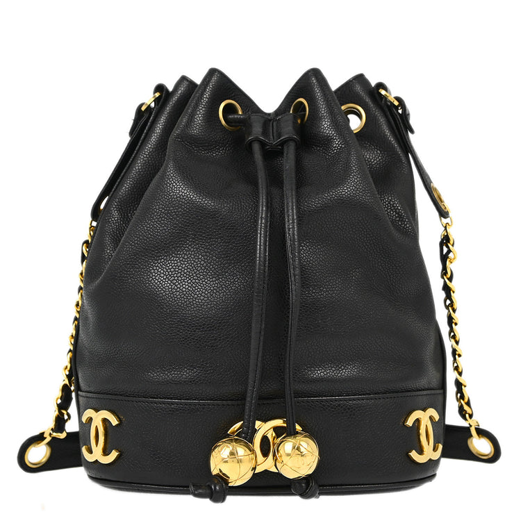 Chanel Black Caviar Triple CC Bucket Shoulder Bag