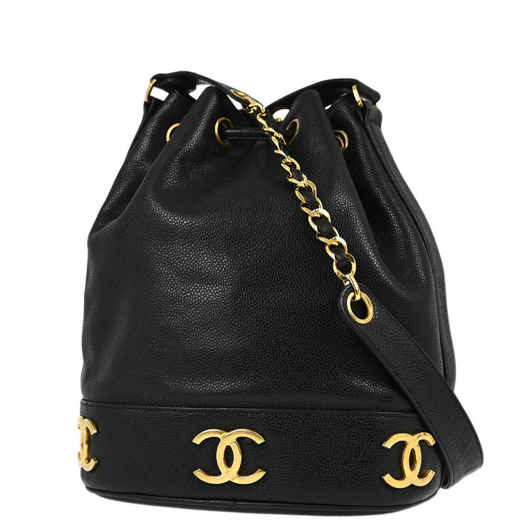 Chanel Black Caviar Triple CC Bucket Shoulder Bag