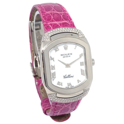 Rolex* Cellini Ref.6692 Quartz Watch 18KWG Diamond Pink Crocodile