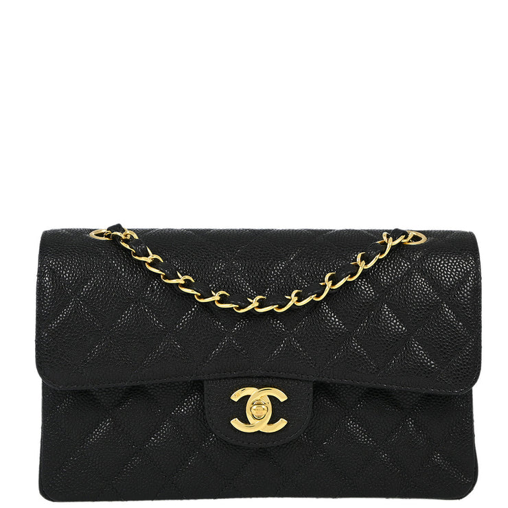 Chanel 2003-2004 Black Caviar Small Classic Double Flap Shoulder Bag