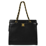 Chanel Black Caviar Chain Tote Handbag