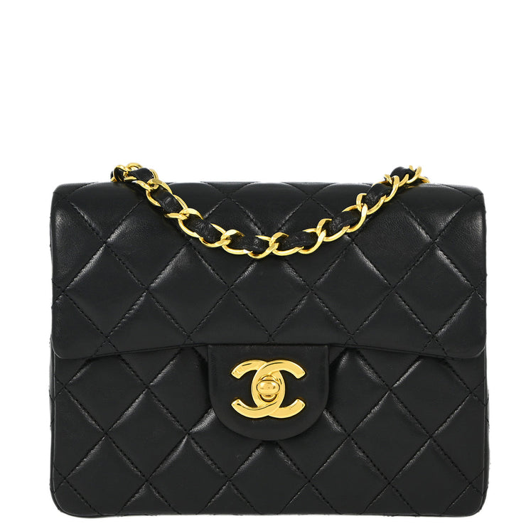 Chanel Black Lambskin Mini Classic Square Flap Shoulder Bag 17