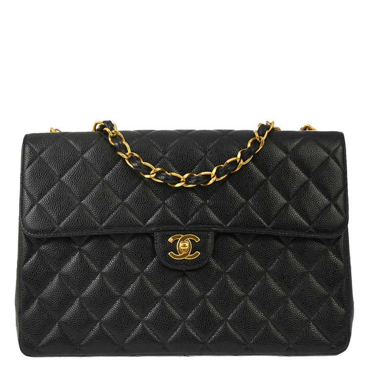 Chanel Black Caviar Jumbo Classic Flap Shoulder Bag