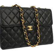 Chanel Black Caviar Jumbo Classic Flap Shoulder Bag