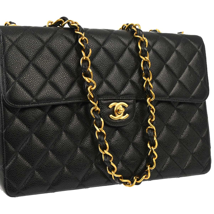 Chanel Black Caviar Jumbo Classic Flap Shoulder Bag