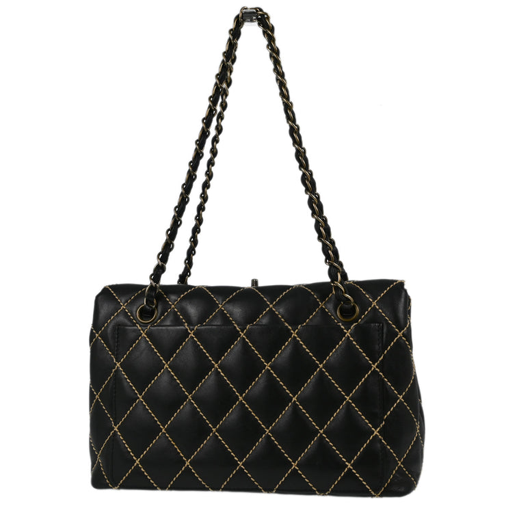 Chanel Black Calfskin Wild Stitch Shoulder Bag