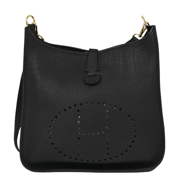 Hermes Black Taurillon Clemence Evelyne 33 GM Shoulder Bag