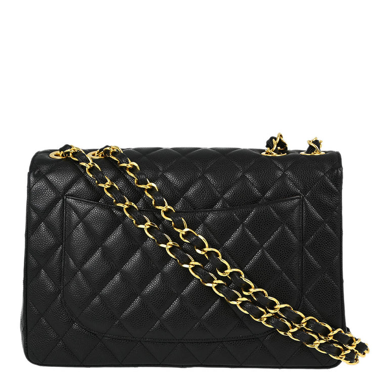 Chanel Black Caviar Jumbo Classic Flap Shoulder Bag