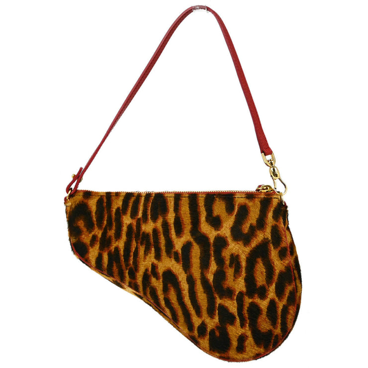 Christian Dior Brown Pony Hair Leopard Saddle Handbag