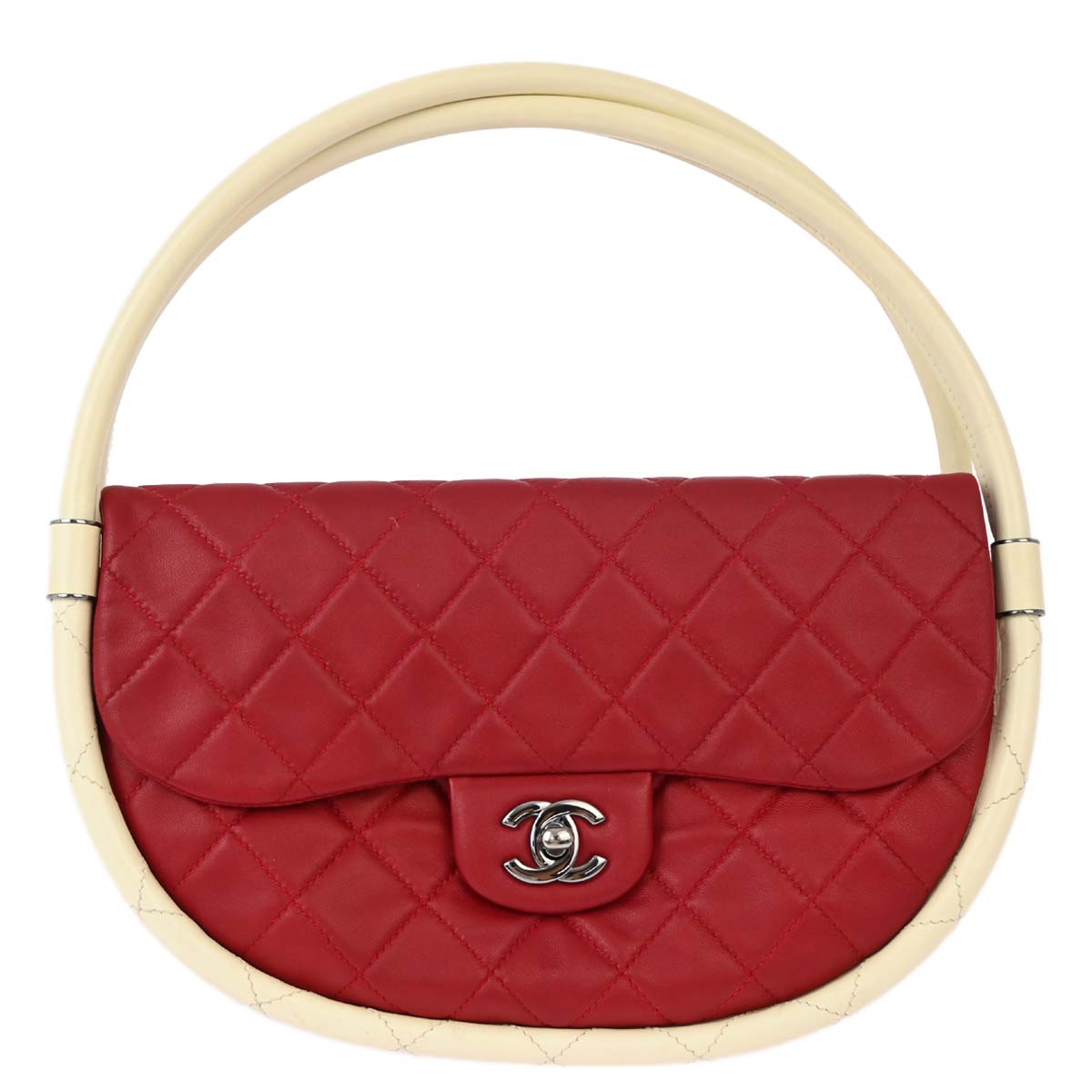 Chanel 2013-2014 Red Lambskin Medium Hula Hoop Handbag