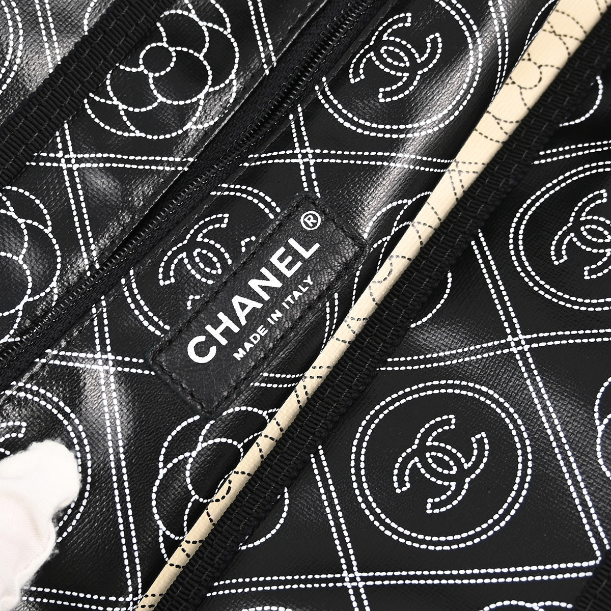 Chanel 2018 Black Printed Coated Canvas Camellia Shopping 2way Shoulder Tote Handbag