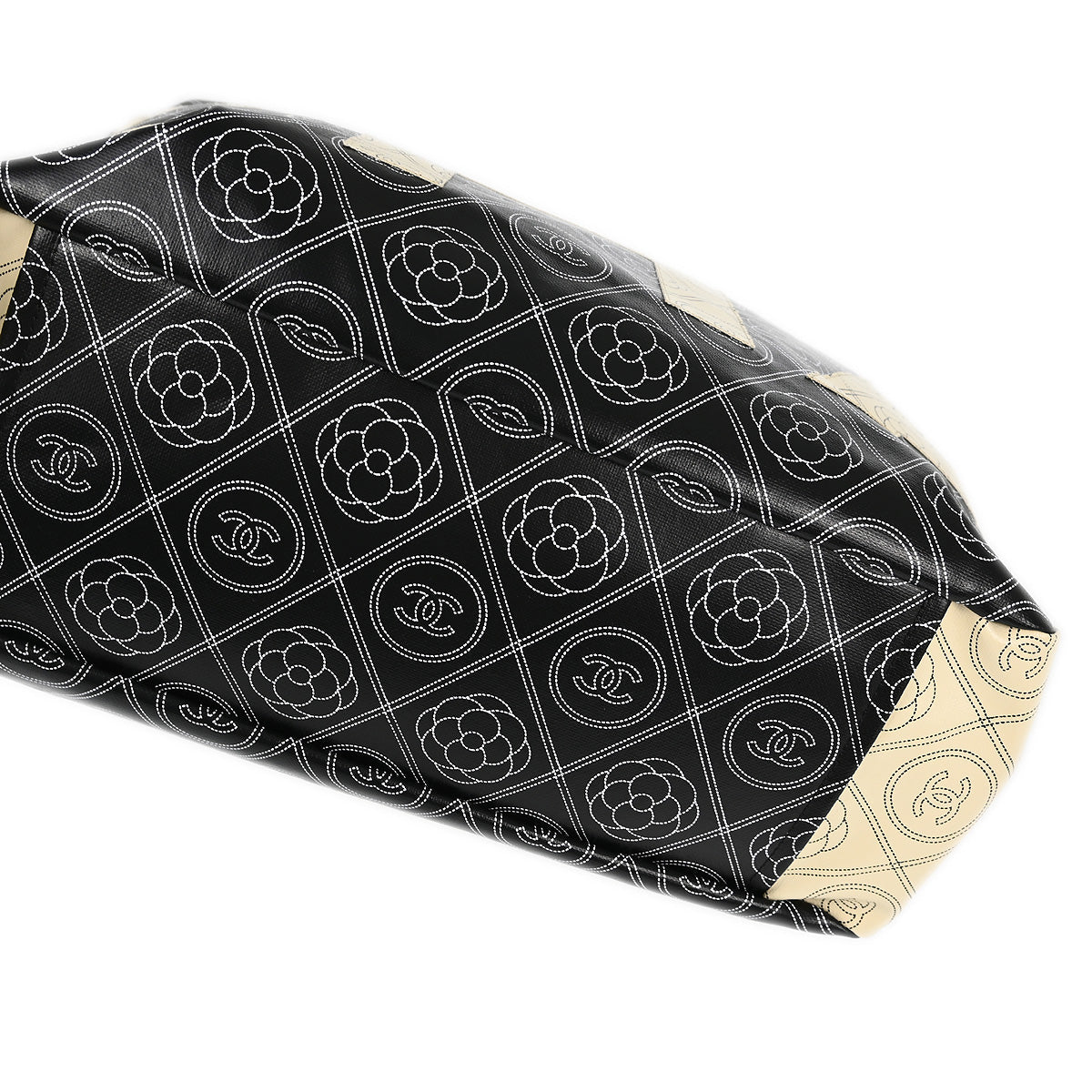 Chanel 2018 Black Printed Coated Canvas Camellia Shopping 2way Shoulder Tote Handbag