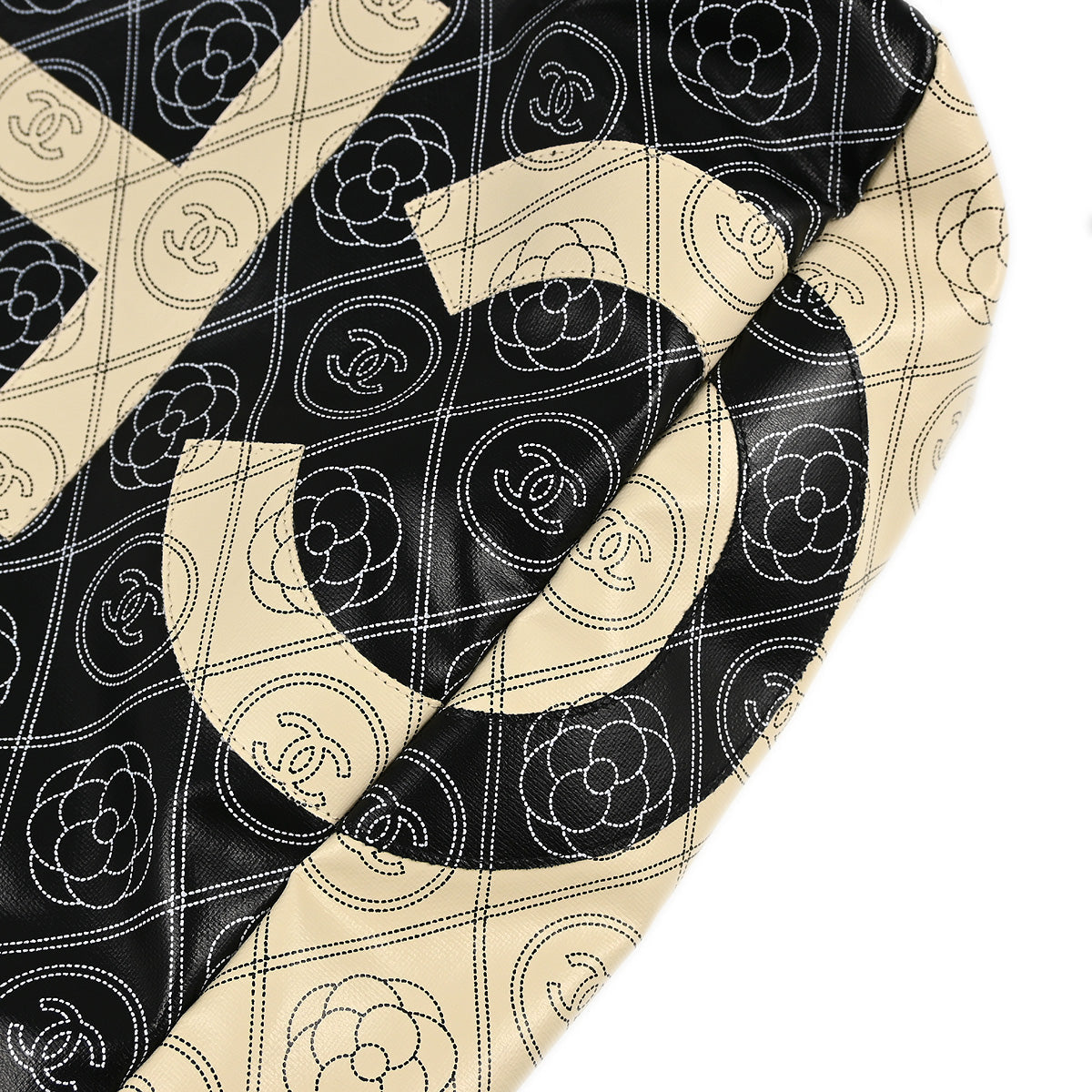 Chanel 2018 Black Printed Coated Canvas Camellia Shopping 2way Shoulder Tote Handbag