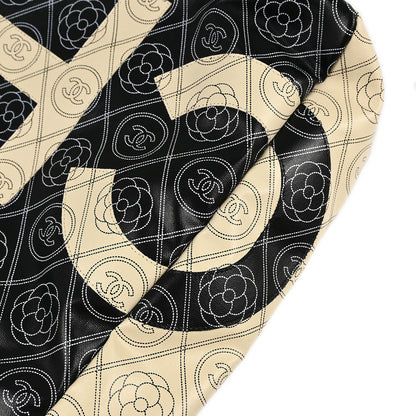 Chanel 2018 Black Printed Coated Canvas Camellia Shopping 2way Shoulder Tote Handbag