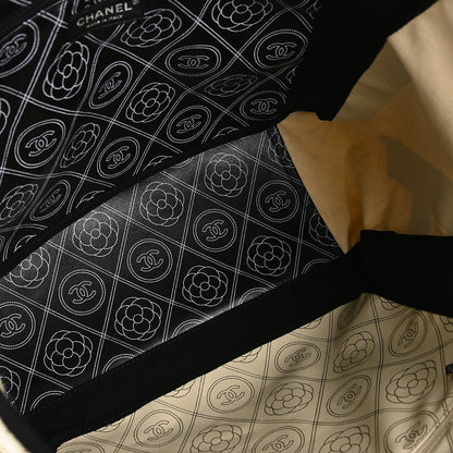 Chanel 2018 Black Printed Coated Canvas Camellia Shopping 2way Shoulder Tote Handbag