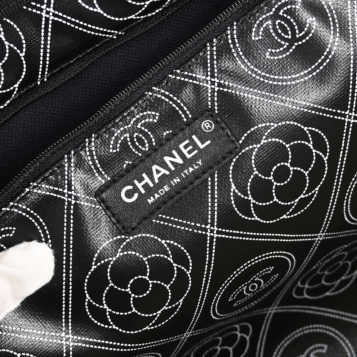 Chanel 2018 Black Printed Coated Canvas Camellia Shopping 2way Shoulder Tote Handbag