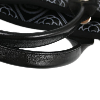Chanel 2018 Black Printed Coated Canvas Camellia Shopping 2way Shoulder Tote Handbag