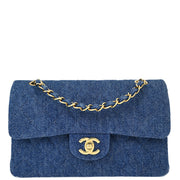 Chanel * 1997-1999 Blue Denim Small Classic Double Flap Shoulder Bag