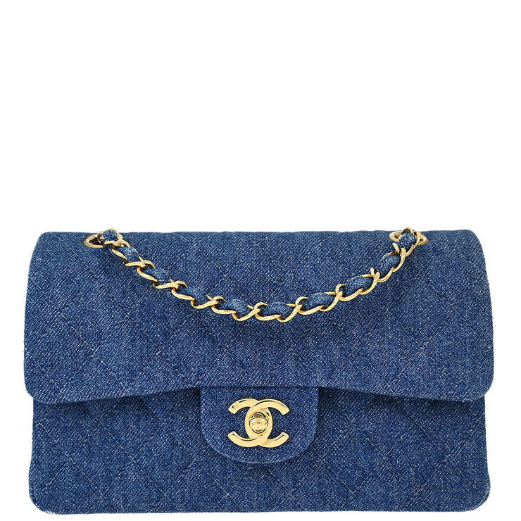 Chanel Blue Denim Small Classic Double Flap Shoulder Bag AMORE Vintage Tokyo