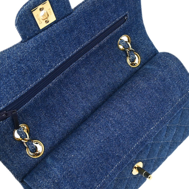 Chanel * 1997-1999 Blue Denim Small Classic Double Flap Shoulder Bag