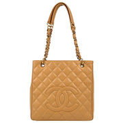 Chanel 2003-2004 Beige Caviar Petite Shopping Tote PST Chain Tote Handbag