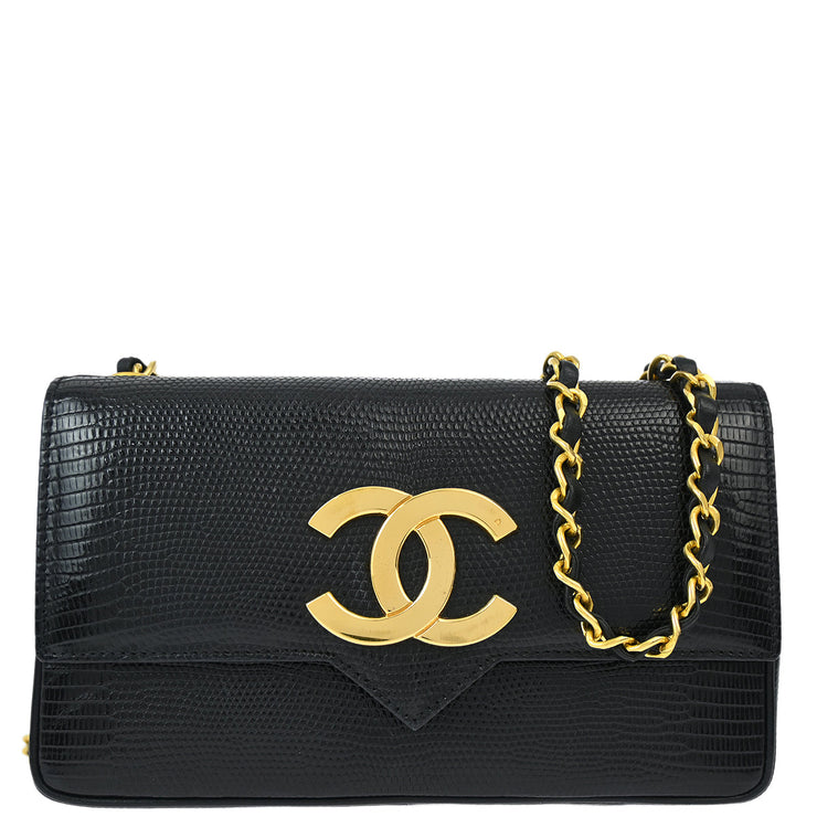 Chanel * Black Lizard Pushlock Shoulder Bag