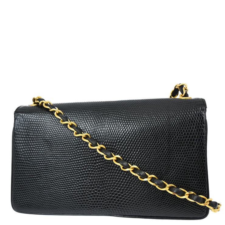 Chanel * 1989-1991 Black Lizard Pushlock Shoulder Bag