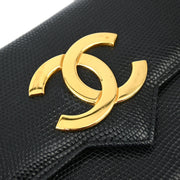 Chanel * 1989-1991 Black Lizard Pushlock Shoulder Bag