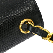 Chanel * 1989-1991 Black Lizard Pushlock Shoulder Bag