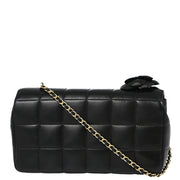 Chanel Black Lambskin Choco Bar Camellia Shoulder Bag