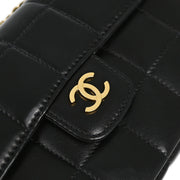 Chanel Black Lambskin Choco Bar Camellia Shoulder Bag