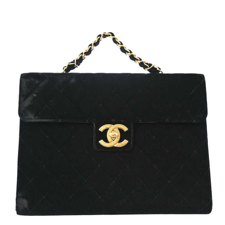 Chanel * Black Velvet Briefcase Business Handbag