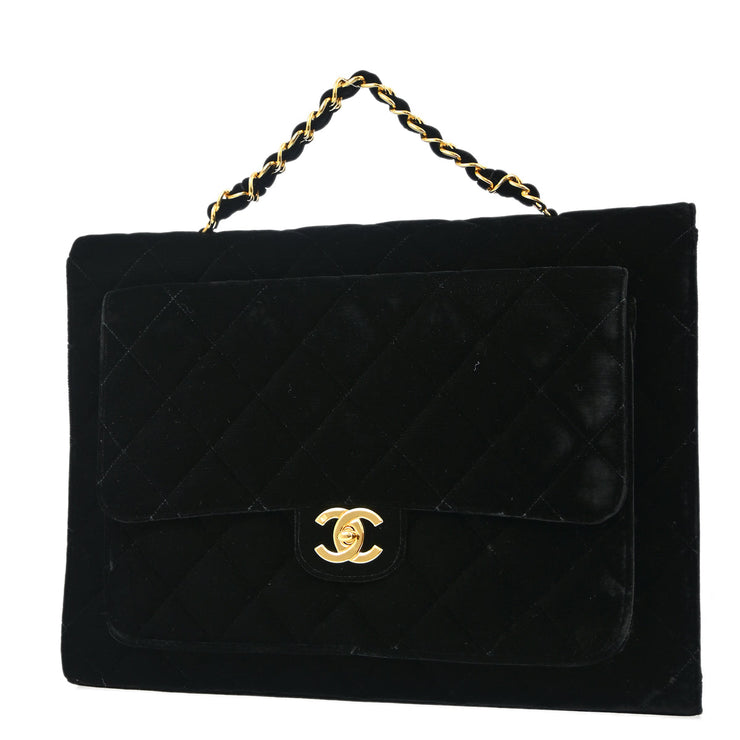 Chanel * Black Velvet Briefcase Business Handbag