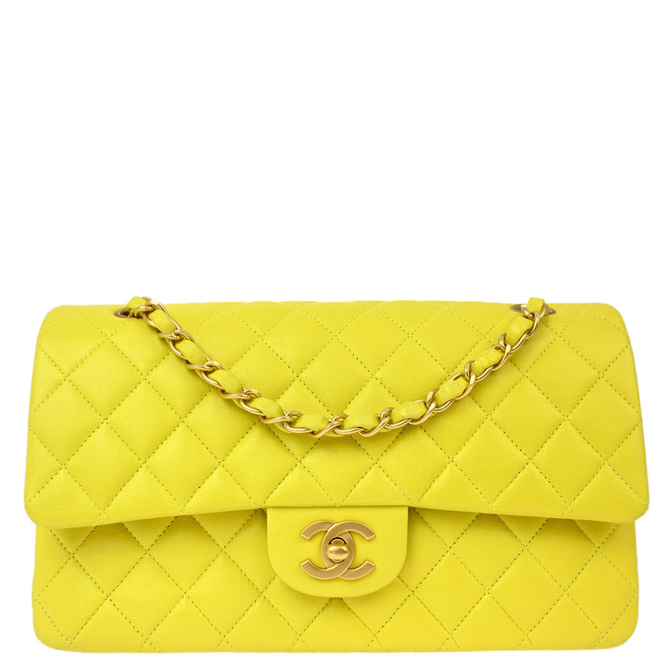 Chanel * 2000-2002 Yellow Lambskin Medium Classic Double Flap Shoulder Bag