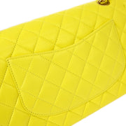 Chanel * 2000-2002 Yellow Lambskin Medium Classic Double Flap Shoulder Bag